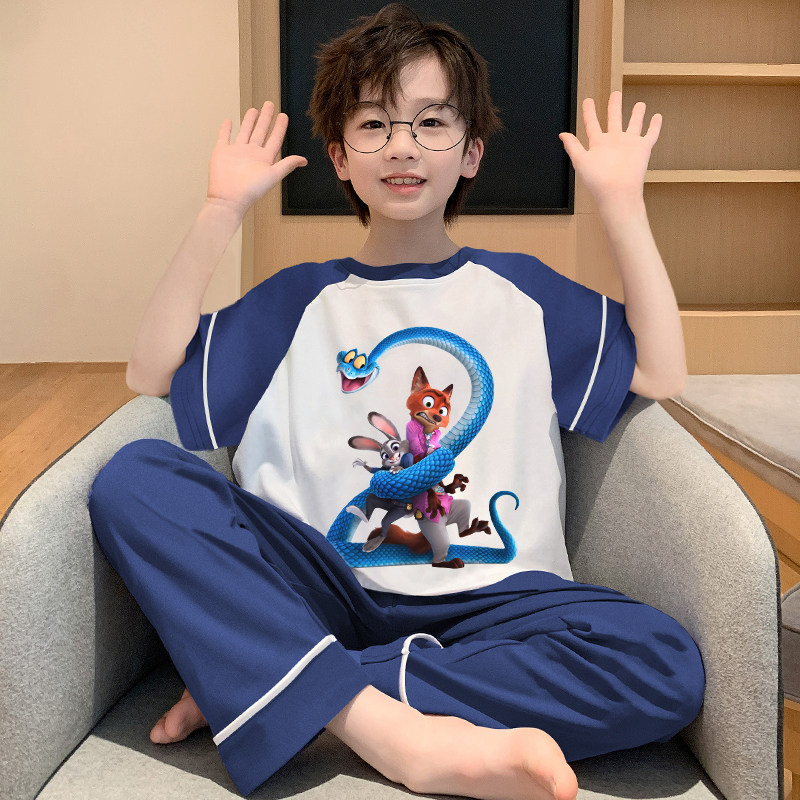 男童睡衣2026正流行套装尼克朱迪短袖长裤纯棉儿童家居服男孩衣服