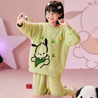 女童毛衣冬季儿童半边绒睡衣套装