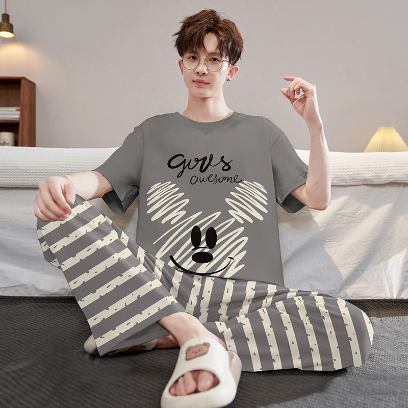 男士短袖睡衣套装2025新款空调服夏季纯棉男款家居服短袖长裤夏装