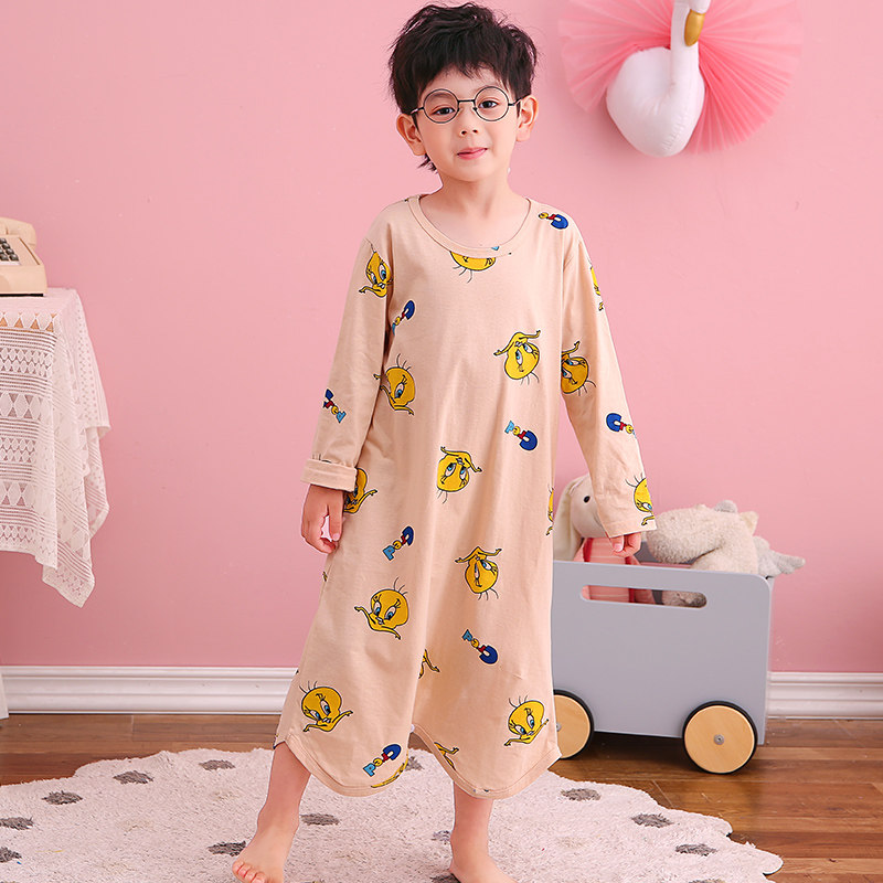 儿童连体睡衣春秋男童睡衣薄款夏季大小童纯棉长袖卡通男孩家居服