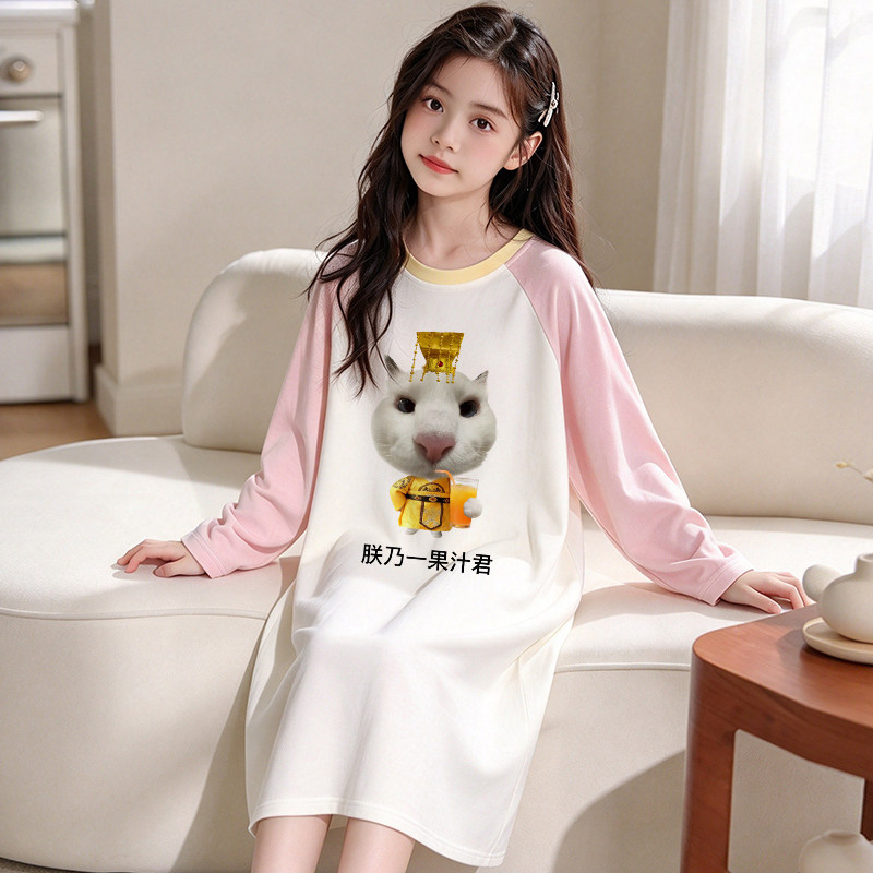 女童睡裙抽象衣服纯棉中大童秋季