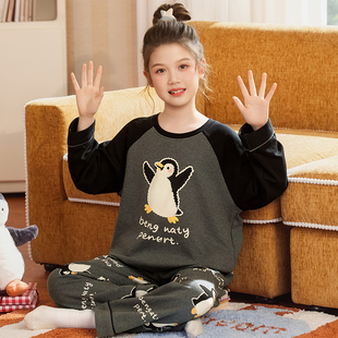 女童睡衣pingu企鹅2026新款初中生12岁10女孩纯棉家居服儿童套装