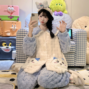 珊瑚绒睡衣女冬加厚2025新款冬装女装初中生可外穿家居服秋冬套装