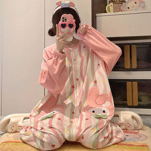 连体睡衣女款2025年新款春装女孩初中生睡袋美乐蒂可外穿家居服女