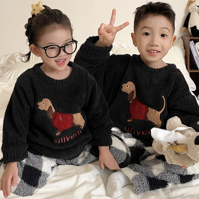 半边绒睡衣女童冬装珊瑚绒家居服