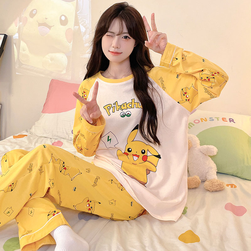 睡衣女春秋款长袖套装胖mm大码