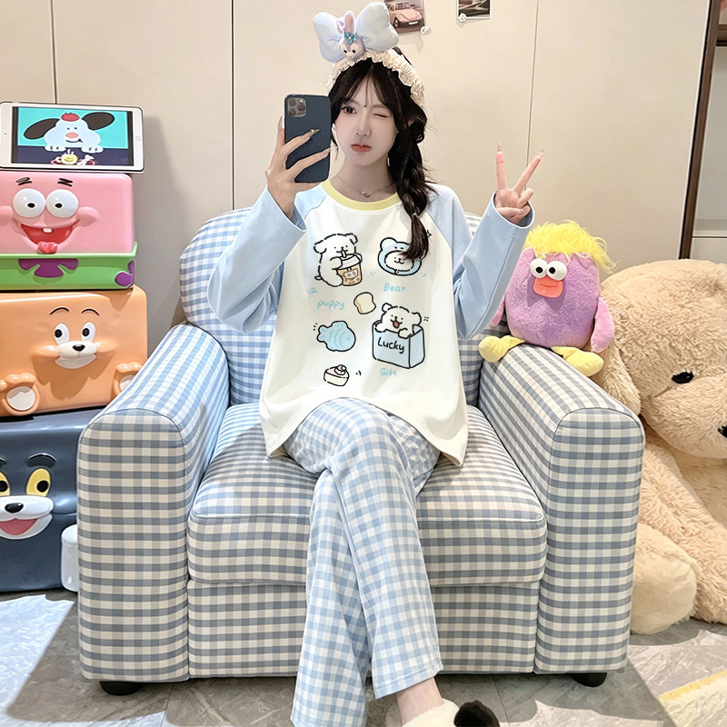 可爱线条狗睡衣女孩初中生秋季