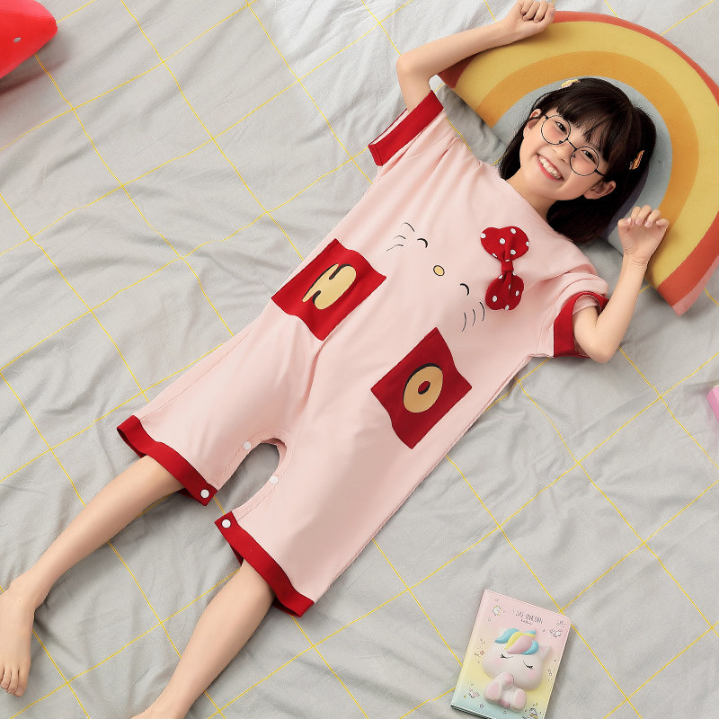 女童睡衣夏季薄款小女孩睡裙纯棉中大童可爱公主夏季少女生连体衣