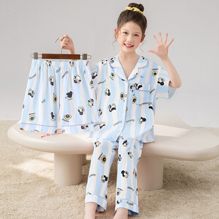 pingu企鹅女童睡衣2025超火一套夏装儿童莫代尔家居服夏季童装女