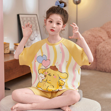 女童睡衣2025新款夏季短袖纯棉薄款儿童女孩布丁狗大童家居服套装
