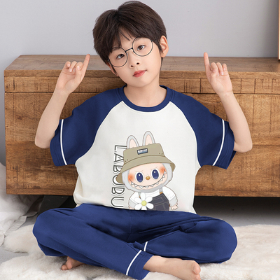 儿童睡衣男童夏季天半袖纯棉套装