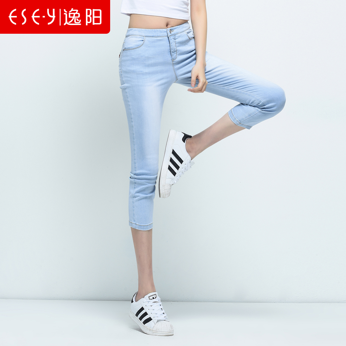 逸阳女裤2018夏新款牛仔裤女高腰韩版小脚铅