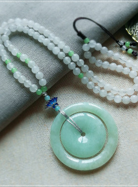 天然翡翠冰糯种浅绿玉石平安扣