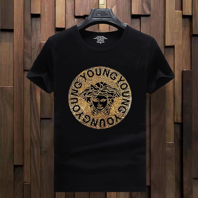 范思卓短袖t恤潮男夏欧洲站圆领烫钻男青年半袖社会精神小伙大码G