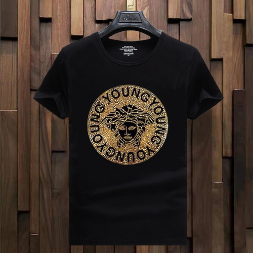 范思卓短袖t恤潮男夏欧洲站圆领烫钻男青年半袖社会精神小伙大码G