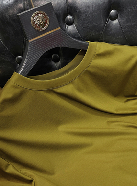 冰蚕丝光棉T恤男士短袖圆领丝滑莫代尔高级感天丝修身绿色打底衫