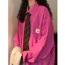 女春秋冬新款 衬衫 外搭外套上衣学院风翻领Polo衬衣 复古长袖 美式