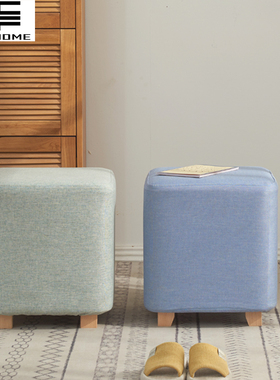 北欧创意方凳布艺换鞋凳实木沙发凳客厅时尚方凳子梳妆凳试衣间凳