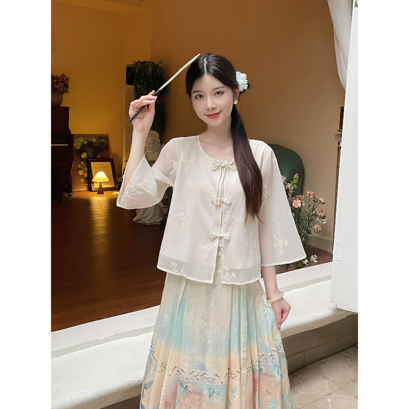 新中式国风改良刺绣盘扣衬衫上衣