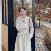 风衣外套女秋 复古手工钩花蕾丝领气质中长款 MOBAI默白 百利甜