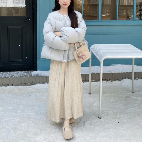 MOBAI默白高腰压褶针织半身裙女