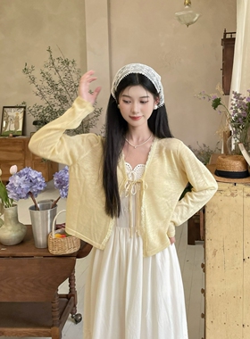 MOBAI默白 轻薄温柔风针织防晒开衫女夏季绑带披肩外搭空调衫