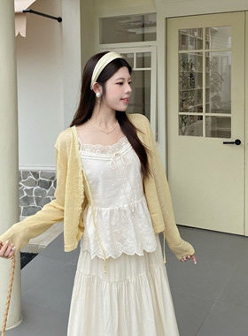 MOBAI自制 叠穿内搭全棉刺绣蕾丝花边吊带背心女夏季无袖收腰上衣