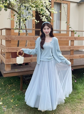 MOBAI默白 高腰重工大摆半身裙春季百搭垂坠感a字温柔长款网纱裙