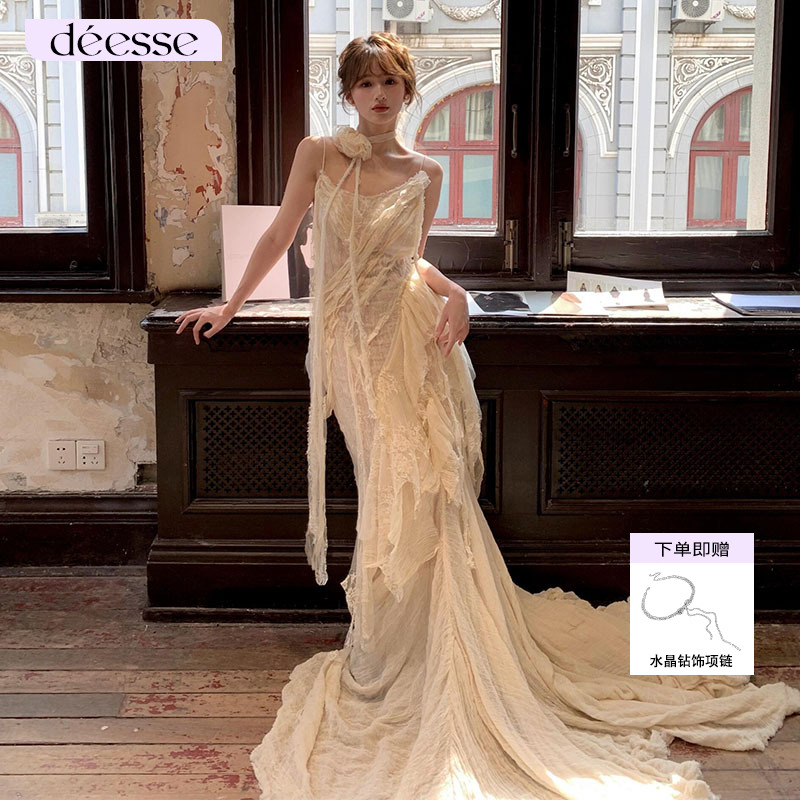 破碎感蝶翼礼服长裙2025新款
