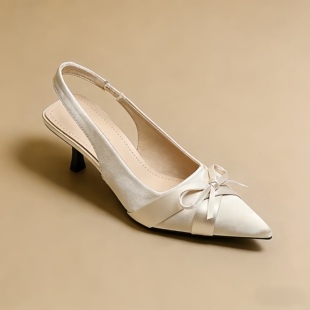 一脚蹬气质仙女风显腿长5cm高跟凉鞋细跟蝴蝶结尖头后空单鞋女夏