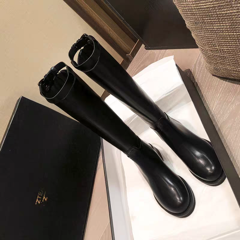 厚底长筒靴女ins后拉链不过膝2025款高筒骑士靴长靴女真皮英伦风