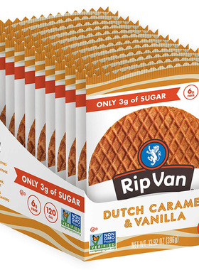 美国直邮Rip van Wafels 荷兰焦糖香草饼干低碳低糖休闲零食12包