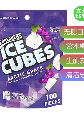 美国直邮 Ice Breakers Ice Cubes Gum北极葡萄味无糖口香糖100片