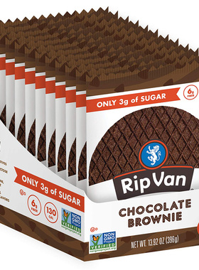 美国直邮Rip van Wafels 巧克力布朗尼饼干 低碳低糖休闲零食12包