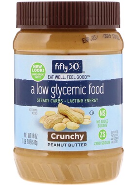 美国直邮 Fifty50 Crunchy Peanut Butter无糖粗粒花生酱生酮510g