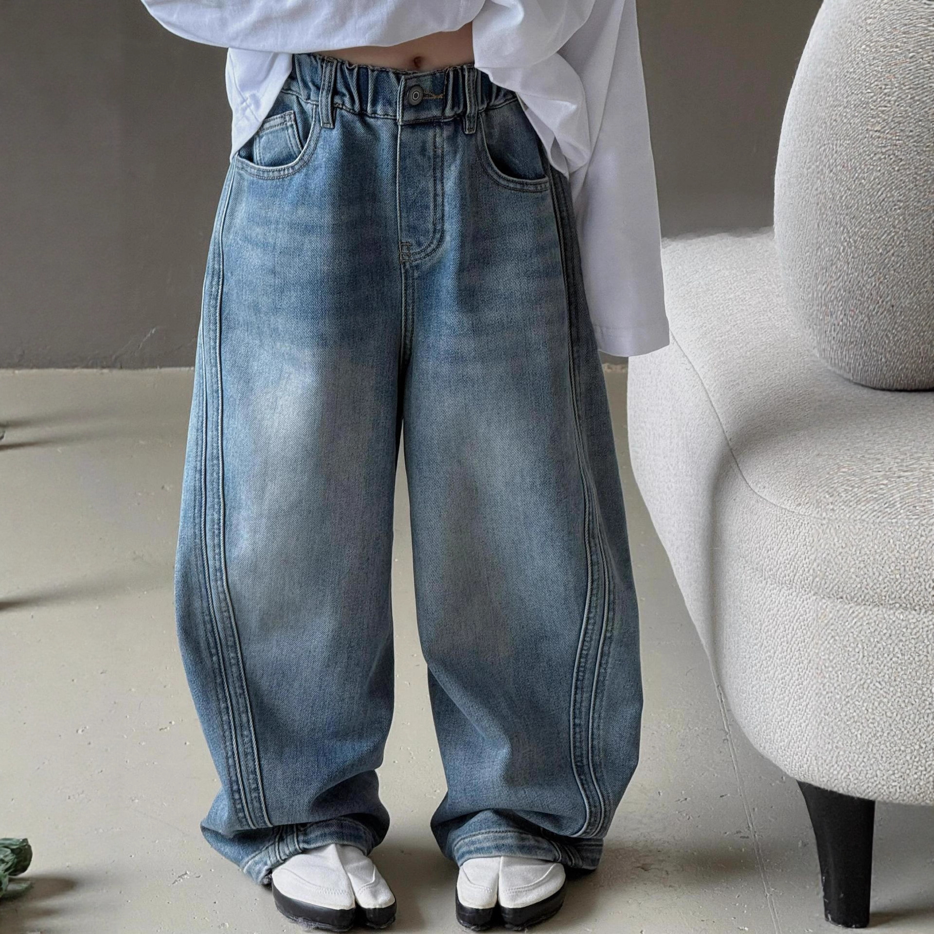 男童牛仔裤春秋款2025新款大童裤子儿童浅蓝童装浅色秋装蓝色男孩