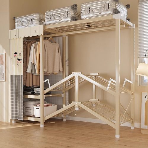 衣柜简易组装折叠布衣柜出租房用新款金色钢架布艺衣橱家用卧室