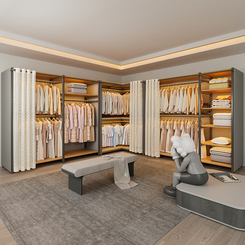 衣柜家用简约落地衣帽架转角衣橱全钢架开放式衣架衣帽间储物衣柜