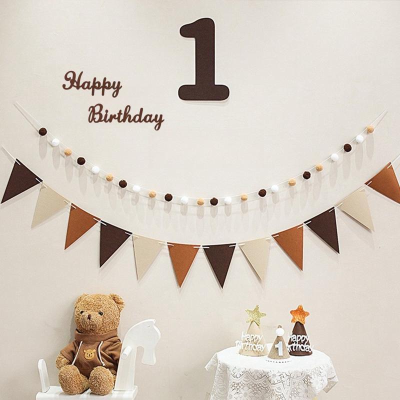 宝宝一周岁生日快乐装饰场景布置儿童1周岁复古毛毡拉旗背景墙