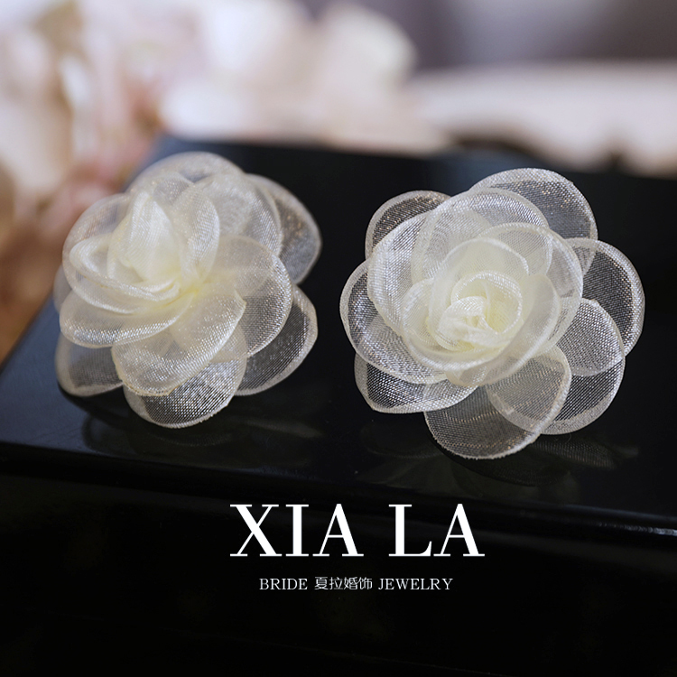 夏拉日韩纱女原创花朵耳环