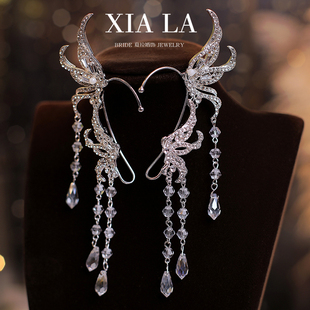 闪钻金属仿水晶流苏新娘耳挂精灵蝴蝶耳饰仙气写真配饰品 夏拉新款