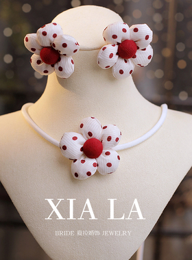 夏拉甜美花朵女颈链耳钉
