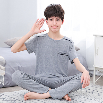 莫代尔中大童短袖长裤家居服