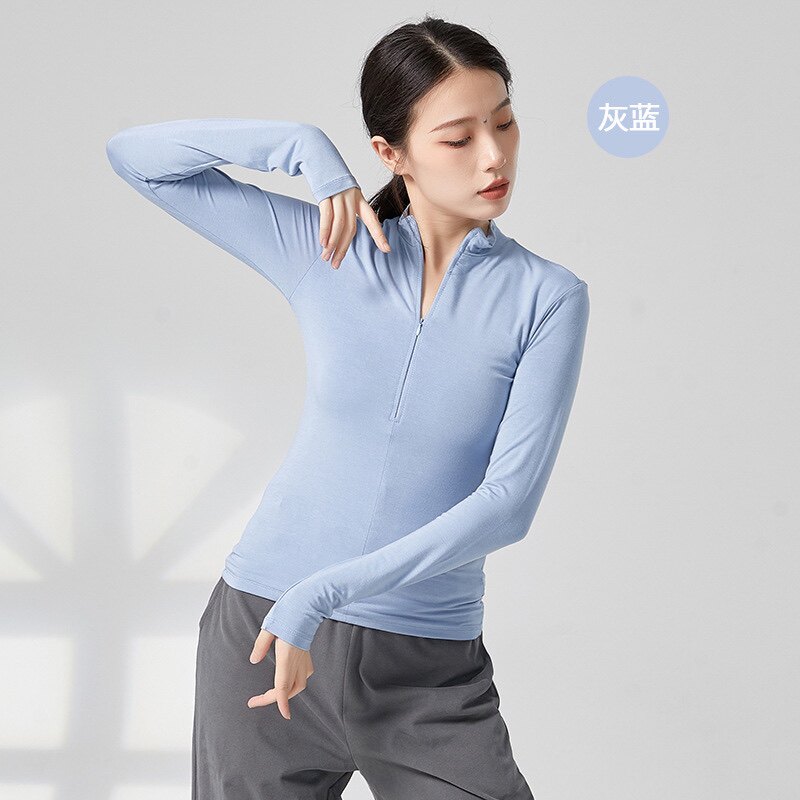 共妍舞蹈服现代舞蹈练功服女式紧身长袖上衣黑色表演训练瑜伽艺考