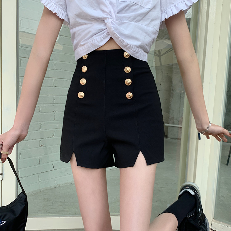 Real price new Korean double row court button slim shorts show leg length