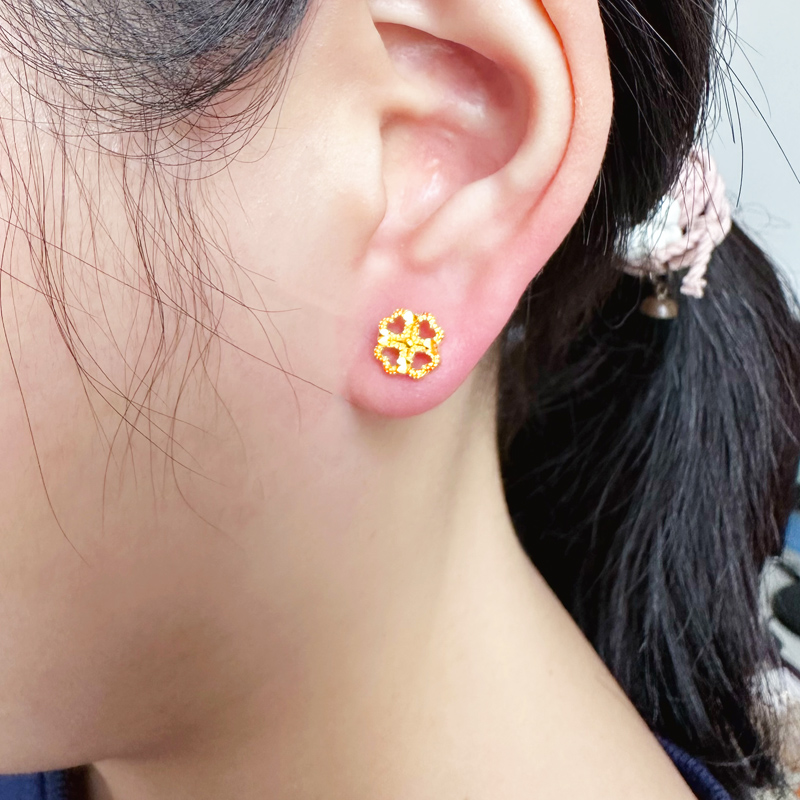 黄金耳钉女9999足金耳环纯金耳饰爱心桃心形按克重送老婆礼物