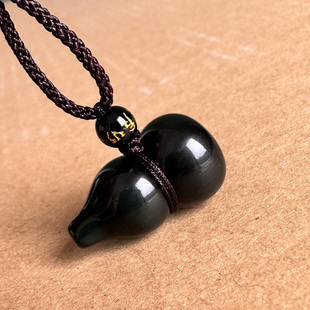 保真黑曜石立体葫芦吊坠男女小美女随身团结美满求福好运富贵挂件