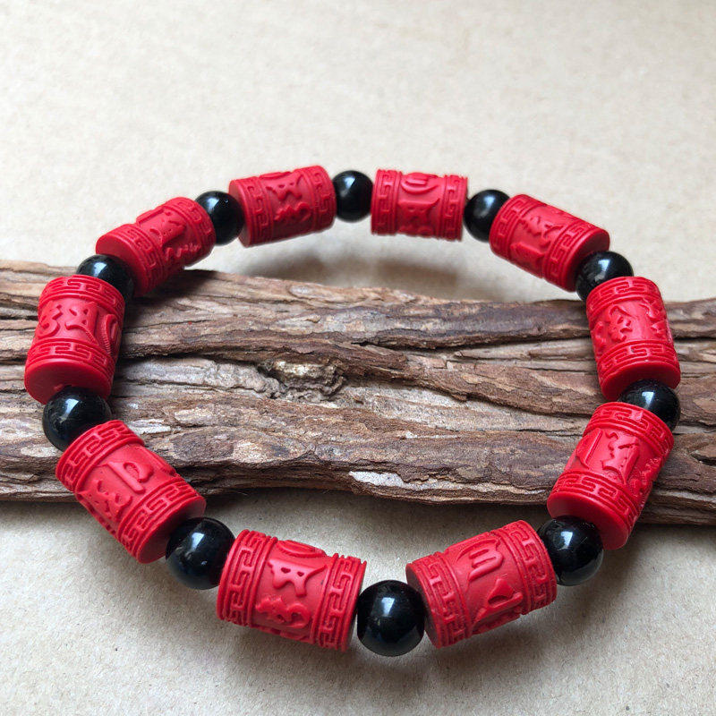 红色朱砂六字真言手链 桶珠属狗本命年情侣手链礼物开运朱砂手串,珠宝/钻石/翡翠,手饰,淘宝优惠券,粉丝福利购,淘宝优惠卷