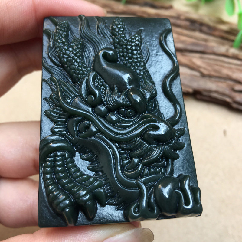 和田玉青玉生肖龙腰扣 男款霸气龙牌皮带扣玉坠玉石十八罗汉玉佩