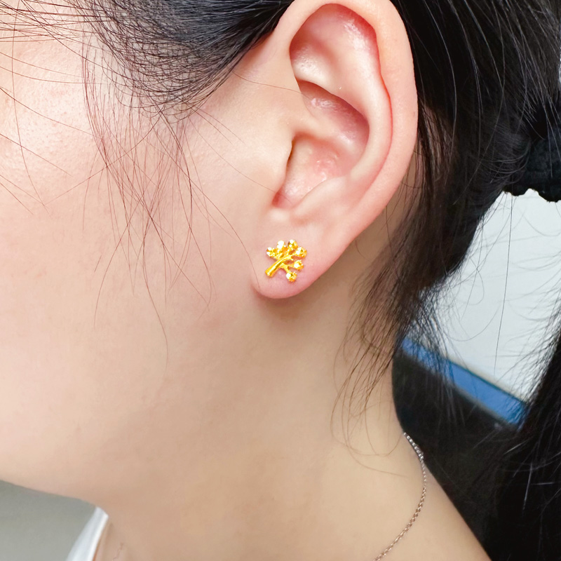 黄金耳钉9999足金耳饰女款素金耳环纯金发财树摇钱树妈妈按克